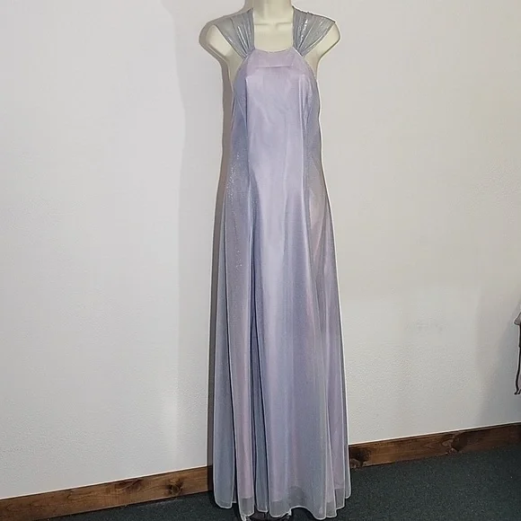 Nadine Dress Vintage 90s Mesh Overlay Maxi Blue Size 9 - Picture 3 of 14